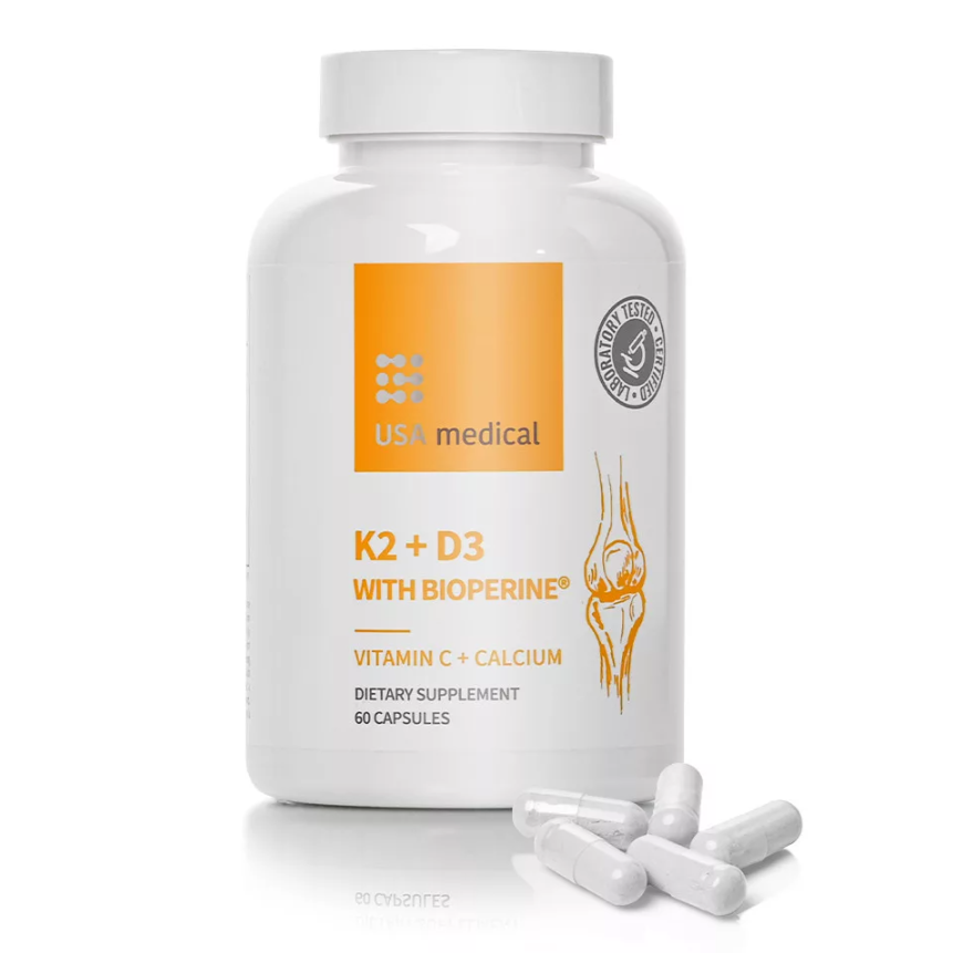 USA Medical K2+D3 capsules with vitamin C and Bioperine® black pepper extract 60 pcs